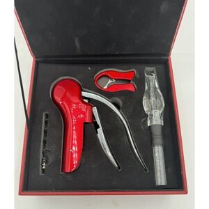 Wolfgang Puck Red Leather Wine Opener Set with Aerator Foil Cutter